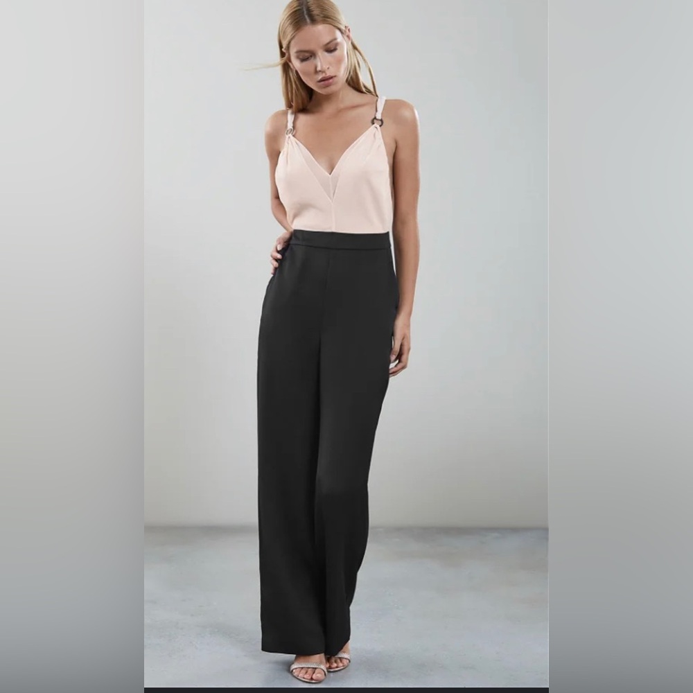 NEW Reiss Tie-Strap Jumpsuit Pale Pink & Black pant elegant suit Medium $470 - Picture 9 of 16